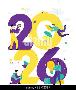 New year 2026. Meeting the new year. Vector. Business people greet Christmas and New Year. New Horizons. Preparation for the holiday. Business metapho Stock Vector