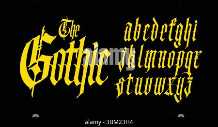 Gothic font from Latin letters. Vector. English alphabet. Medieval European style. English alphabet 9th-19th century. Symbols and signs for monogram a Stock Vector