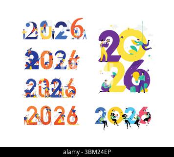 New year 2026. Meeting the new year. Vector. Business people greet Christmas and New Year. New Horizons. Preparation for the holiday. Business metapho Stock Vector