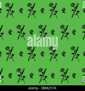 A pattern of crossed knives and roses. Ornament for packaging. Monogram of Gothic letters C and L. Vector. An illustration for an individual design. T Stock Vector