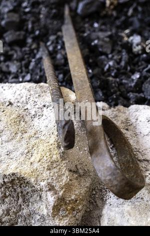Detail of old tools for forging iron Stock Photo