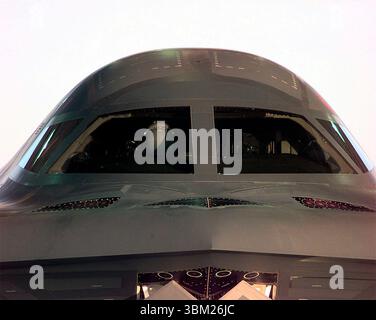 A close-up of the exterior of the cockpit area of a B-2 Spirit, stealth ...