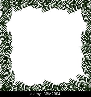 Spruce tree branches Frame square template. Vector graphic line ink illustration. Silhouette sign for logo, print, comics, fashion, pop art, boards, d Stock Vector