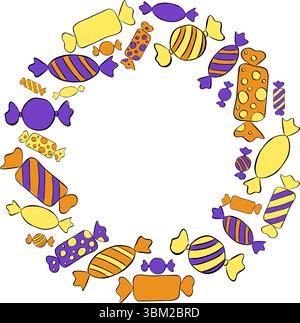 Candy sweets Frame circle round template. Vector graphic line ink illustration for the text. card for the happy sweetest day and Halloween. For logo, Stock Vector