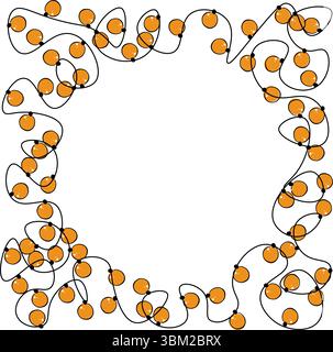Colorful christmas lights Frame circle round template in square. Vector graphic line ink illustration. design for fashion graphics, textile prints, fa Stock Vector