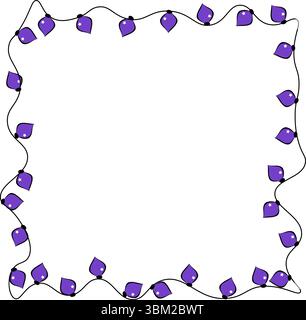 Christmas lights square Frame template. Vector graphic line ink illustration. with copy space. Transparent decorative garland border. Design for packa Stock Vector
