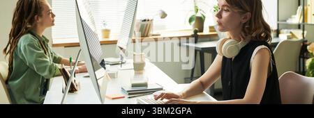 Young Caucasian Women Developing Neural Network Software Stock Photo