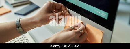 Caucasian Young Adult Woman Placing Sticky Notes While Developing Neural Network Stock Photo
