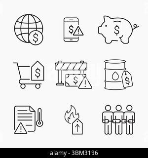 Economic Risk and Inflation Outline Icons Set, inflation and global financial crisis concepts, Perfect for finance, business and global economy conten Stock Vector