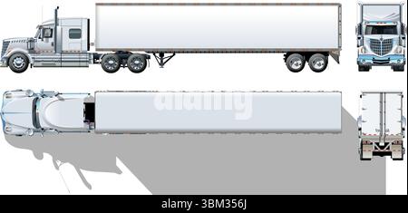 Vector semi truck template isolated on white. Available EPS-10 separated by groups and layers for easy edit Stock Vector