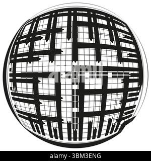 Spherical grid pattern. Abstract line structure. Distorted sphere illustration. Vector geometric globe. Stock Vector
