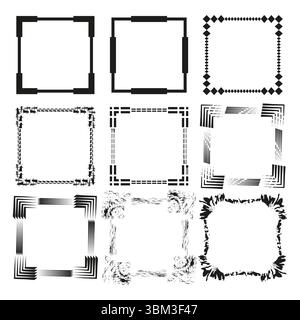 Grunge square frames. Distressed texture pattern. Rough outline element. Vector artistic illustration. Stock Vector