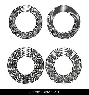 Braided ring shapes. Woven circle patterns. Rope texture design. Vector twisted loops. Stock Vector
