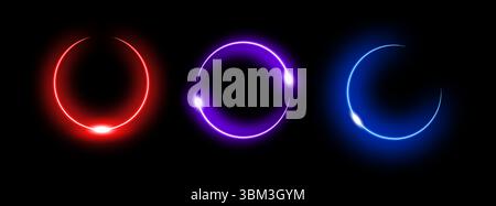 Neon circles with colorful glow displaying futuristic lighting effects and soft gradients Stock Vector
