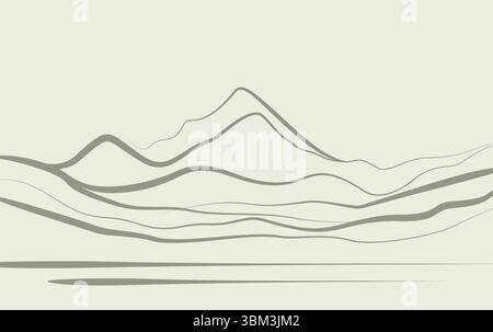 Mountain Hand Drawn Background Vector. Minimal Landscape Art With Line Art Design Stock Vector