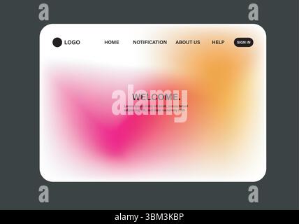 Sleek and futuristic landing page design with abstract wave patterns and trendy gradient mesh. Features include navigation menu, bold typography Stock Vector