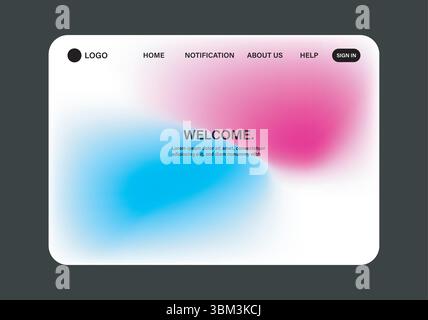 Sleek and futuristic landing page design with abstract wave patterns and trendy gradient mesh. Features include navigation menu, bold typography Stock Vector