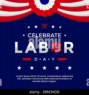 USA Labor Day greeting illustration template with American flag elements on dark blue background suitable for celebrating Labor Day on September 1st Stock Vector