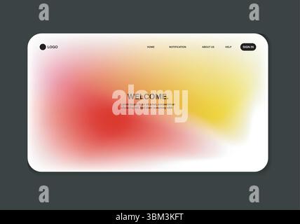 Sleek and futuristic landing page design with abstract wave patterns and trendy gradient mesh. Features include navigation menu, bold typography Stock Vector
