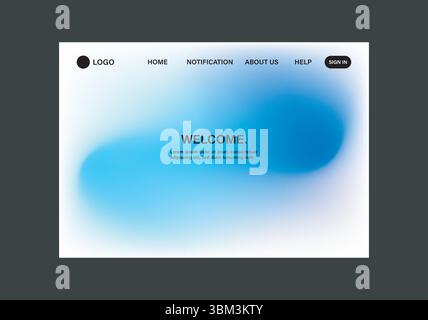 Sleek and futuristic landing page design with abstract wave patterns and trendy gradient mesh. Features include navigation menu, bold typography Stock Vector