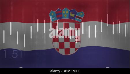Displaying Croatian flag showing translucent bars, with checkerboard shield and numeric text 1 Stock Photo