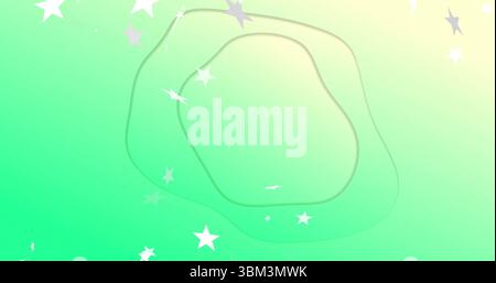 Layered abstract green outline shape floating on graphic design canvas, with white star shapes Stock Photo
