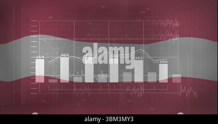 Displaying bar-line chart overlaying dashboard, with white vertical bars and connecting line graph Stock Photo