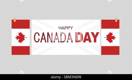 Happy Canada Day banner with flags and leaves. Vector illustration Stock Vector