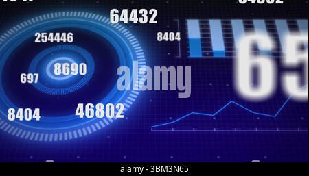 Displaying interface on console showing concentric gauge bar charts and line graph, copy space Stock Photo