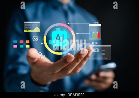 AI technology for cloud computing and data analysis, optimizing digital transformation Stock Photo