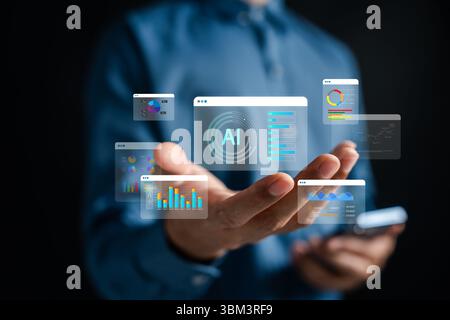 AI technology for cloud computing and data analysis, optimizing digital transformation, storage management, and intelligent visualization across busin Stock Photo