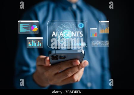 AI agent analyzing financial charts and recording performance statistics in real time. Suitable for fintech, data science, business analytics, and int Stock Photo