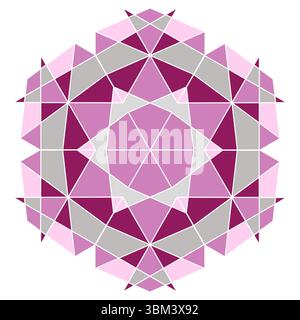 Complex hexagonal mosaic tiles. Pink gray ornate polygonal snowflake vector illustration. Geometrical round mandala on white background. Isolated wint Stock Vector