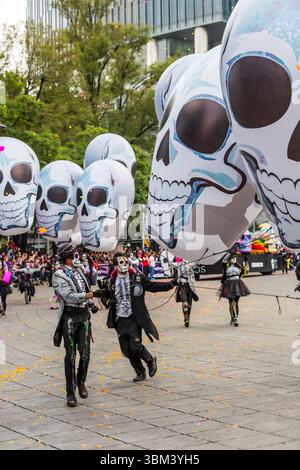 Mexican skulls during the Day of the Dead parade Stock Photo