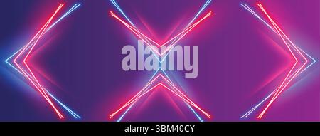 Neon glowing light line design with dark purple gradient background Stock Vector