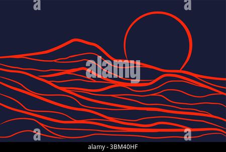 landscape Mountain design with red color line arts. luxury mountain background design for cover. Stock Vector