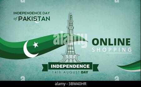 Minar-e-Pakistan, pakistan independace day, social media banner Stock Vector