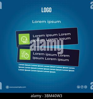 Social media post design template, boxes  with blue gradient background Stock Vector