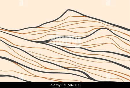 Abstract Mountain line art background vector. Minimal landscape art with flat color brush design Stock Vector
