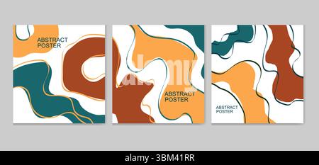 Set of abstract templates with wavy, organic shapes in earth tones.Trendy creative backgrounds for social media posts and stories,banners,branding de Stock Vector
