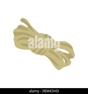 Flat cartoon illustration of a coiled camping rope, tightly bundled and isolated on white. Natural beige color, simple survival gear icon. Stock Vector