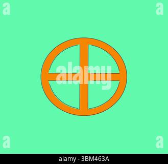 A vibrant geometric design featuring an orange circle with cross sections on a mint green background. Stock Photo