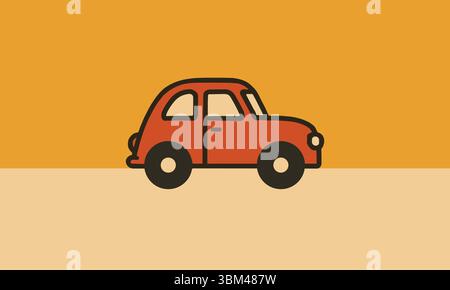 Retro Red Car Vector Illustration in Minimal Style Stock Vector