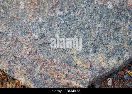 Macro shot of a rough granite rock surface with visible mineral grains. Natural stone texture ideal for geology, construction, backgrounds, or design Stock Photo