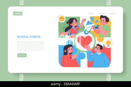 Colorful vector illustration depicting diverse students engaged in school events, showcasing unity and creativity. Smiling students represent enthusiasm and collaboration. Stock Vector