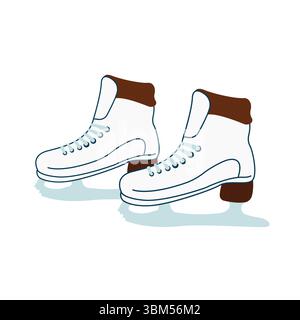 A pair of the figure skating boots with snowflakes. Ice skates pair. Skaters footwear for winter rink sport. Vector illustration for winter sports Stock Vector