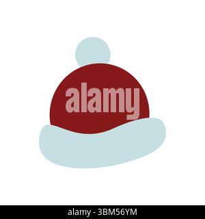 Warm winter wool hat with a pompom. Doodle cartoon style. Winter hat with bubo, winter clothes. Flat vector illustration for winter sports, active Stock Vector