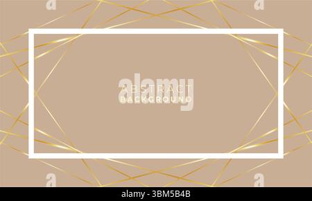 Abstract background low poly golden lines with white frame on beige color background, blank space Stock Vector