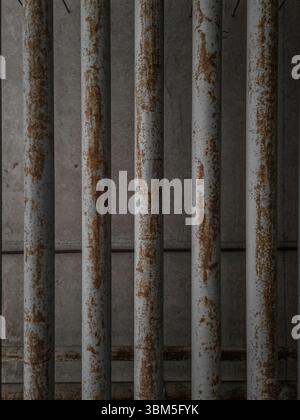 Rust pipes on a concrete wall in an industrial interior. Stock Photo