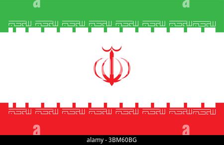 Iran Flag Vector Illustration with Traditional Pattern Border on Clean White Background 4K Stock Vector